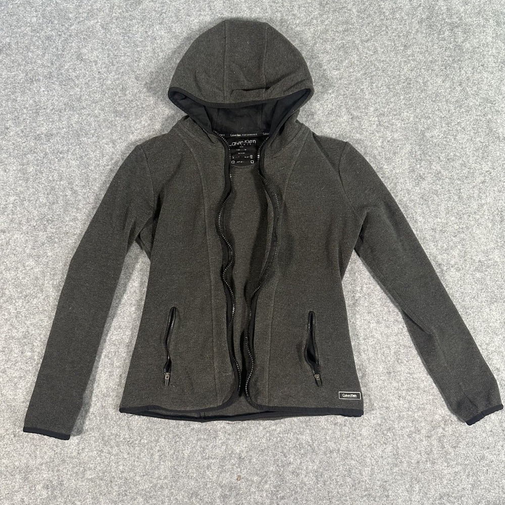 Calvin Klein Performance Fleece Hoodie Small Charcoal Gray Full Zip Quick Dry